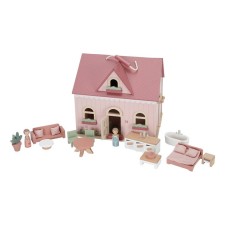 Tragbares Holz Puppenhaus rosa inkl. Möbel von Little Dutch
