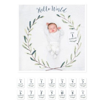 Swaddle & Karten Set 'Baby's First Year - Hello World'